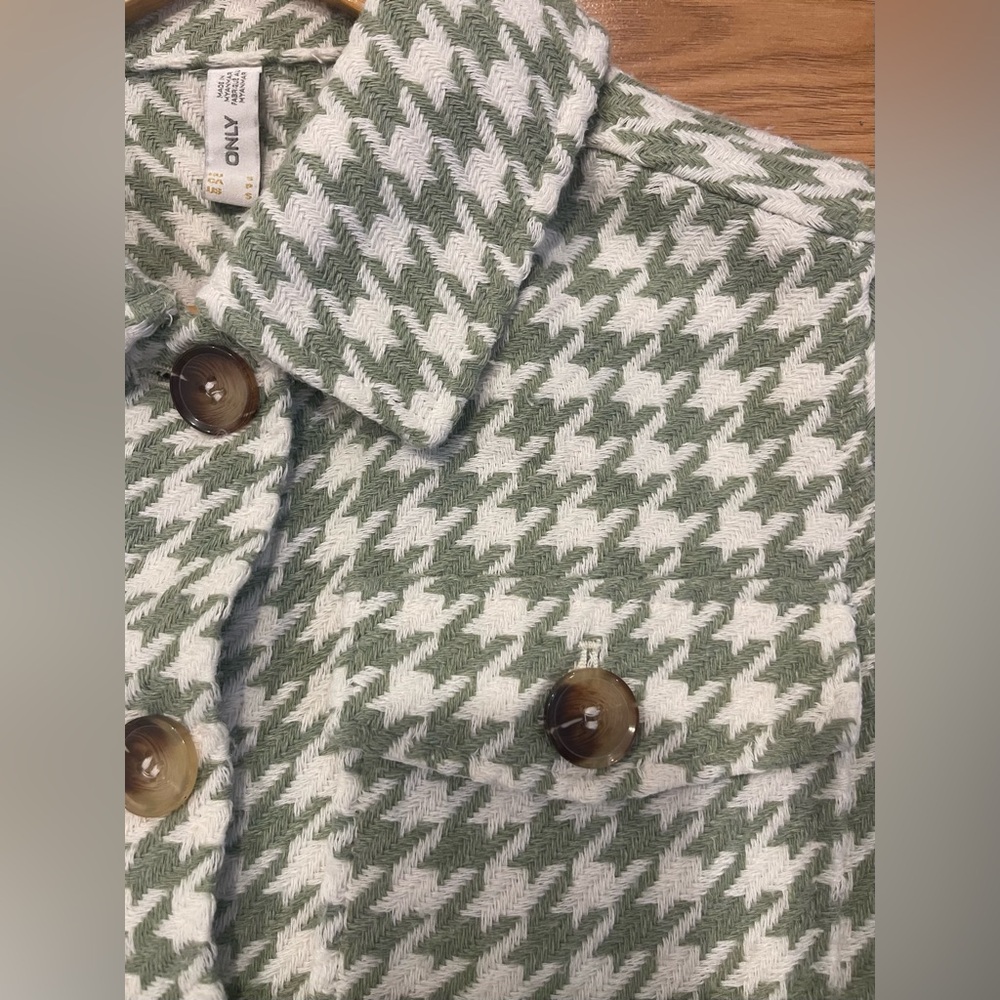 Only Green Houndstooth Button Down blazer cropped women jacket small ganna style - Picture 10 of 11